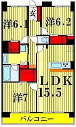 ロイヤルパーリスリバーサイド 3LDKの間取図画像