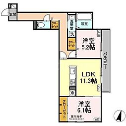 オードリーコート 2LDKの間取図画像