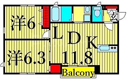 トラム・リビオン 2LDKの間取図画像