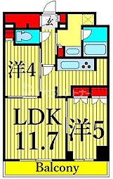 プラウドフラット日暮里 2LDKの間取図画像