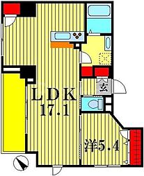 プリムベール新田 1LDKの間取図画像