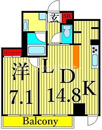 RIVER-WALKCROSSING 1LDKの間取図画像