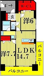 ロイヤルパーリスリバーサイド 2LDKの間取図画像