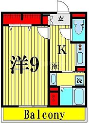 プラシード2 1Kの間取図画像
