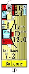 ロイヤルパークス西新井 1Kの間取図画像