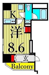ディームス入谷1 1Kの間取図画像