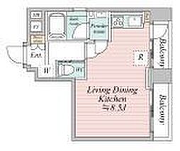 クラックスハイム六本木 ワンルームの間取り