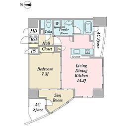 JR中央本線 金山駅 徒歩3分の賃貸マンション 7階1LDKの間取り