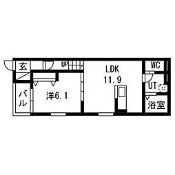 リヴェール神郷 1LDKの間取図画像