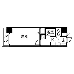 ベル名駅 1Kの間取図画像