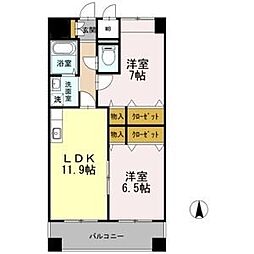カスタリア志賀本通 2LDKの間取図画像