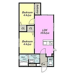 Cedre中村公園 2LDKの間取図画像