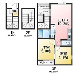 AVANTIA Sage 中島新町 2LDKの間取図画像