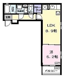 カーサ川前 1LDKの間取図画像