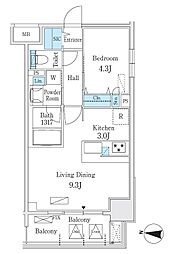 名古屋市営鶴舞線 鶴舞駅 徒歩2分の賃貸マンション 9階1LDKの間取り