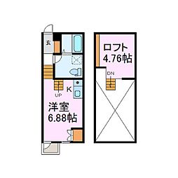 名古屋市営名港線 六番町駅 徒歩14分の賃貸アパート 2階ワンルームの間取り