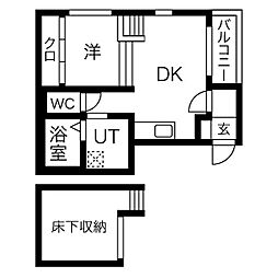 名古屋市営東山線 本陣駅 徒歩9分の賃貸アパート 1階1LDKの間取り