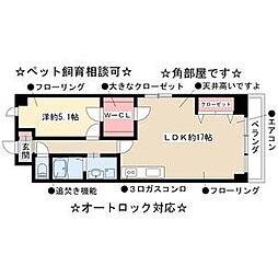 名古屋市営鶴舞線 浅間町駅 徒歩4分の賃貸マンション 6階1LDKの間取り