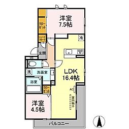 名古屋市営東山線 高畑駅 徒歩15分の賃貸アパート 3階2LDKの間取り