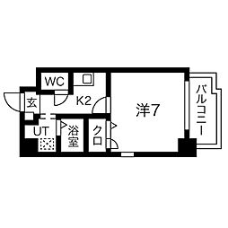 名古屋市営桜通線 丸の内駅 徒歩4分の賃貸マンション 7階1Kの間取り