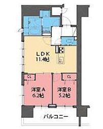 名古屋市営名港線 六番町駅 徒歩1分の賃貸マンション 6階2LDKの間取り