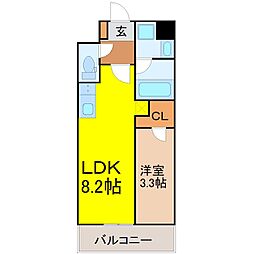 近鉄名古屋線 烏森駅 徒歩6分の賃貸マンション 9階1LDKの間取り