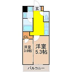 近鉄名古屋線 烏森駅 徒歩6分の賃貸マンション 6階2Kの間取り