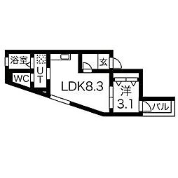 名古屋市営鶴舞線 庄内通駅 徒歩6分の賃貸アパート 3階1LDKの間取り