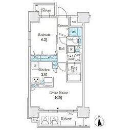 名古屋市営鶴舞線 鶴舞駅 徒歩1分の賃貸マンション 2階1LDKの間取り
