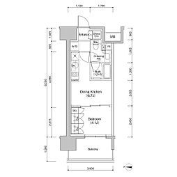 名古屋市営東山線 新栄町駅 徒歩10分の賃貸マンション 14階1DKの間取り