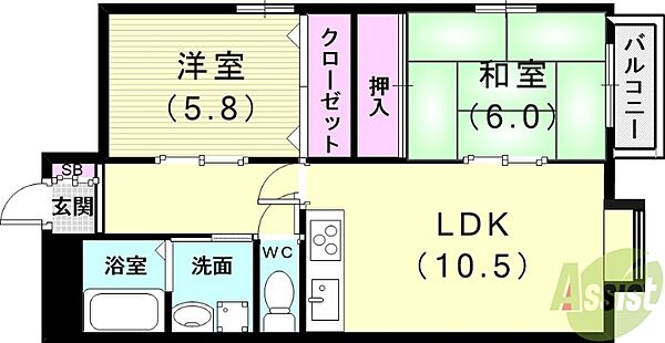 レジデンスアゼリア ｜兵庫県神戸市垂水区仲田3丁目(賃貸マンション2LDK・3階・57.96㎡)の写真 その2