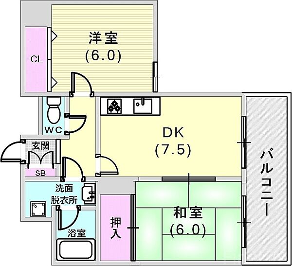 サンコート荒田 ｜兵庫県神戸市兵庫区荒田町3丁目(賃貸マンション2DK・3階・44.37㎡)の写真 その2