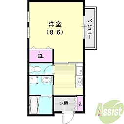 SunMarine海岸通 1Kの間取図画像