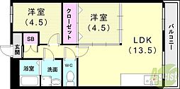 ハイツニュー多聞 2LDKの間取図画像