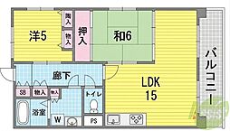 県営南多聞台第4住宅2号棟 2LDKの間取図画像