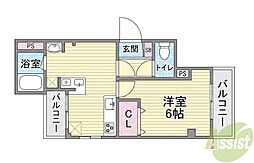 サニーパレス清水ケ丘 1DKの間取図画像