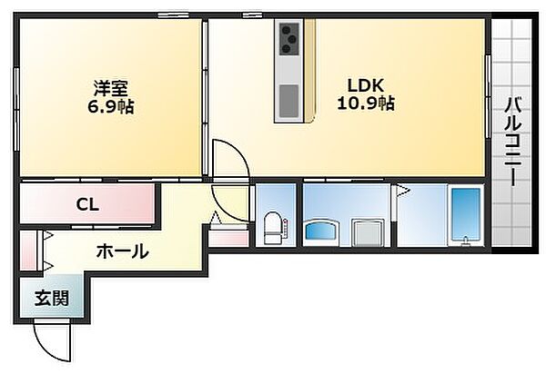 シャーメゾンリュエル八戸ノ里 301｜大阪府東大阪市下小阪5丁目(賃貸マンション1LDK・3階・46.79㎡)の写真 その2