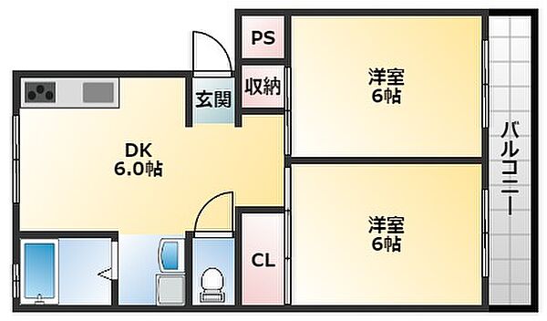 大蓮グリーンマンション 402｜大阪府東大阪市大蓮南4丁目(賃貸マンション2DK・4階・40.00㎡)の写真 その2