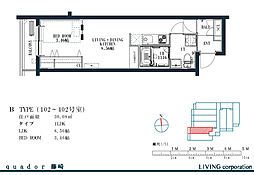 quador藤崎 4階1LDKの間取り