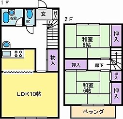 山宮メゾネット 1階2LDKの間取り