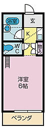 クオーレ北新A 2階1Kの間取り