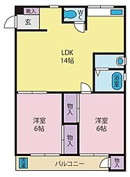 乙羽コーポ 2LDKの間取図画像