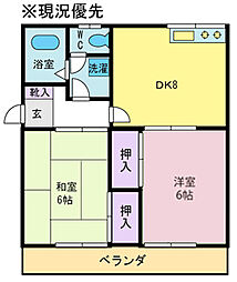 メゾンドソレイユ1 2DKの間取図画像
