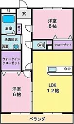 ボヌール・ウツヤ 2LDKの間取図画像