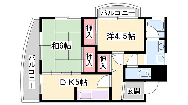 クリーンピア英賀保 ｜兵庫県姫路市飾磨区城南町1丁目(賃貸マンション2DK・4階・46.00㎡)の写真 その2