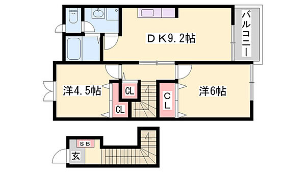 サザンリーフB ｜兵庫県西脇市野村町(賃貸アパート2DK・2階・51.67㎡)の写真 その2