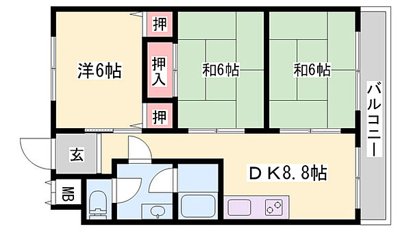 茜六番館 ｜兵庫県加古川市別府町別府(賃貸マンション3DK・3階・55.25㎡)の写真 その2