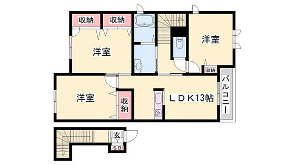 プレミア南条シャーメゾン南条 ｜兵庫県姫路市南条1丁目(賃貸アパート3LDK・2階・73.95㎡)の写真 その2