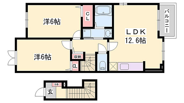 ボンボニエール ｜兵庫県加古川市別府町新野辺北町6丁目(賃貸アパート2LDK・2階・59.03㎡)の写真 その2