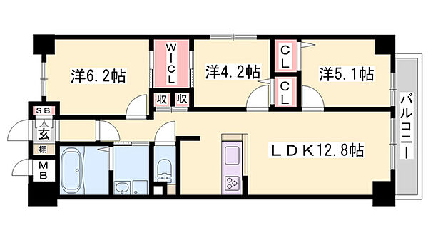 キャッスルコート岩端 ｜兵庫県姫路市岩端町(賃貸マンション3LDK・3階・67.87㎡)の写真 その2